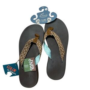 Chaco Brown and Teal Flip Flops